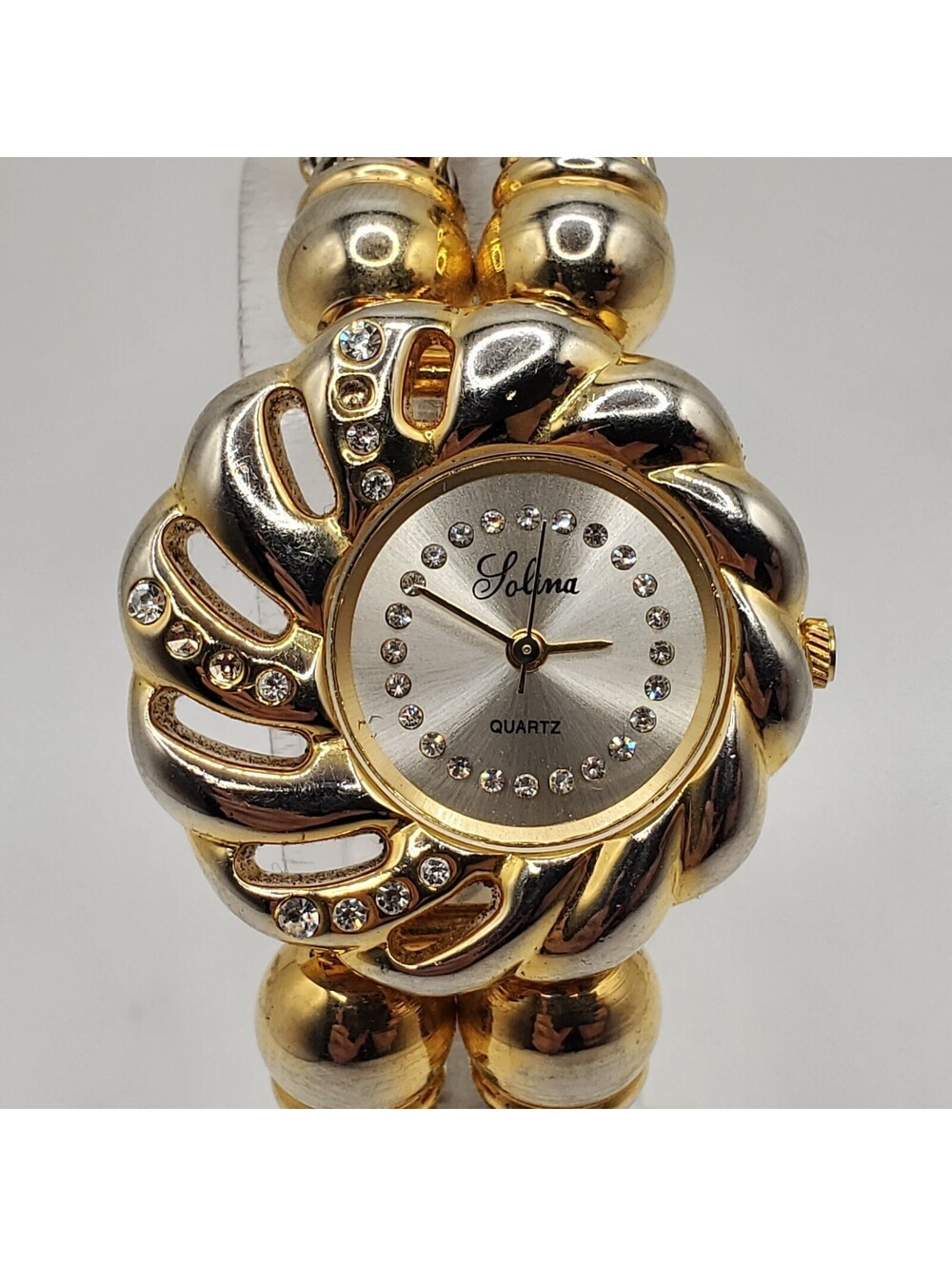 Lolina Rhinestone Bezel Quartz Watch Womens 32mm Gold Tone New Battery